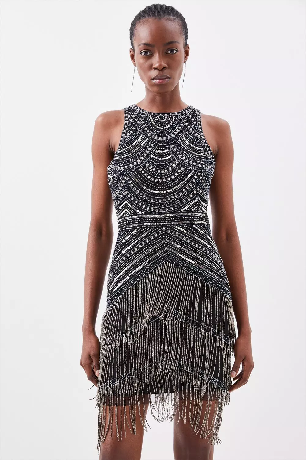 Petite Halter Neck Beaded And Embellished Fringed Mini | Karen Millen